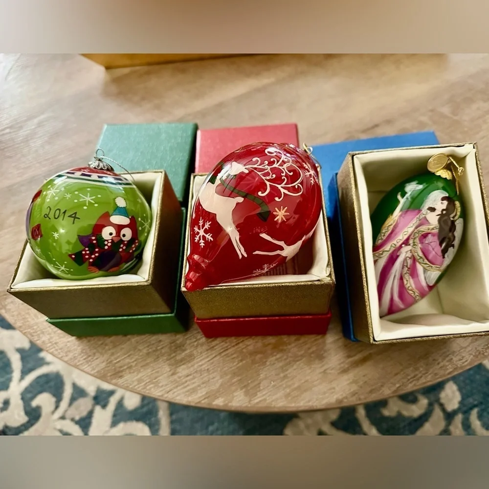 PIER 1 Li Bien 2014 Hand Painted Christmas Ornaments 3 PCs